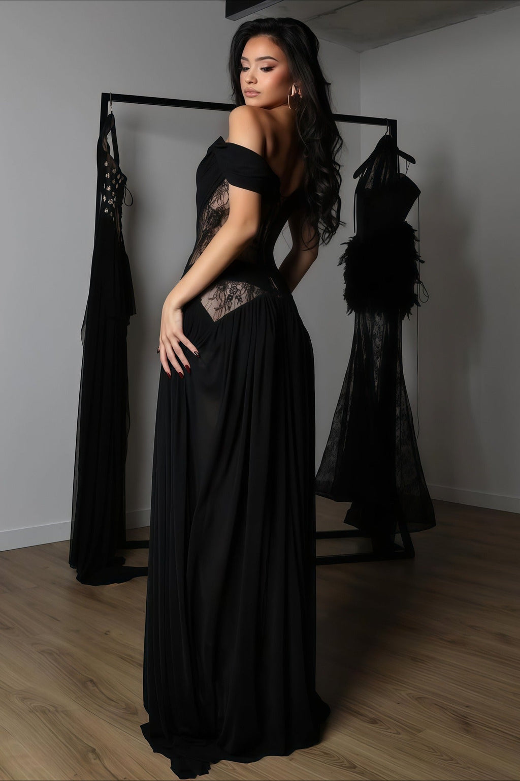 Sexy Lace Patchwork Cutout Sheer Slit Maxi Dress image 4