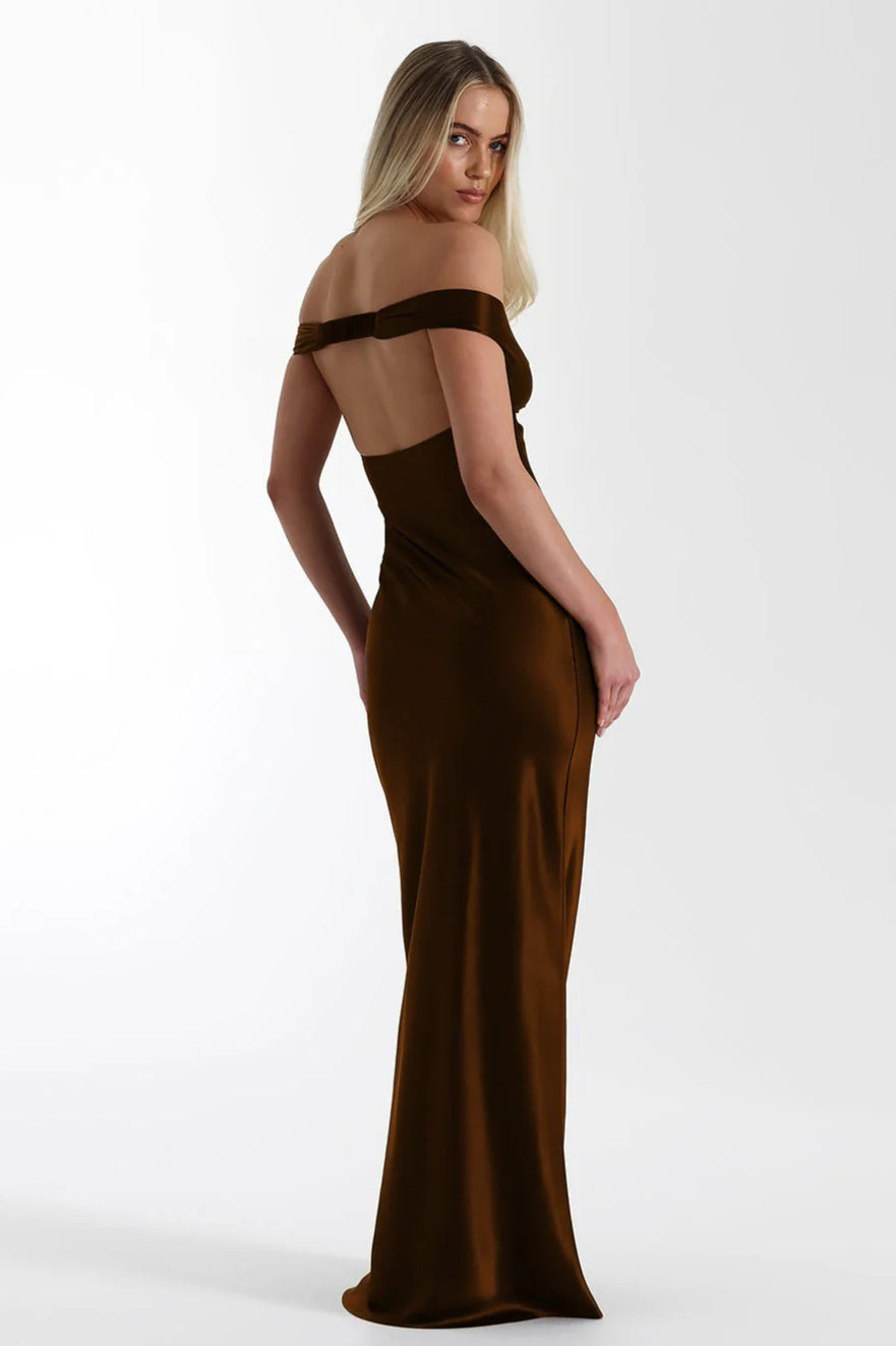 Vintage Satin Mermaid Off Shoulder Maxi Dress image 4