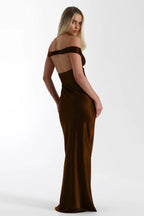 Vintage Satin Mermaid Off Shoulder Maxi Dress image 4