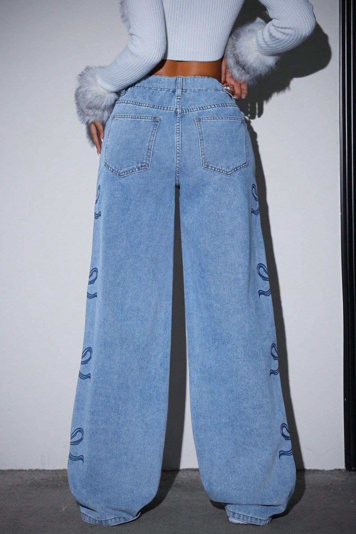 High Waist Washed Bow Tie Jeans image 4