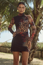Leopard Print High Neck Bodycon Mini Dress image 2