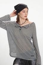 Striped Off Shoulder Long Sleeve T-shirt image 2