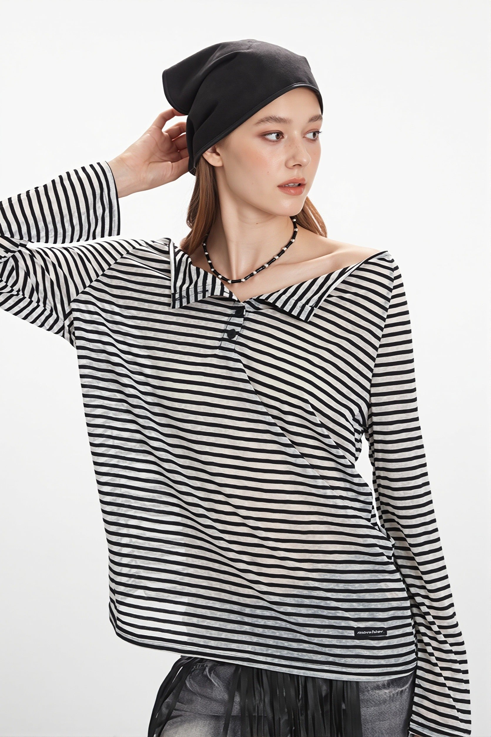 Striped Off Shoulder Long Sleeve T-shirt image 2