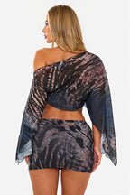 Tiger Print Mesh Off Shoulder Skirt Set image 3