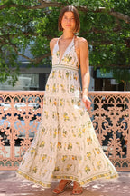 Deep V Backless Halter Sweet Boho Dress image 3