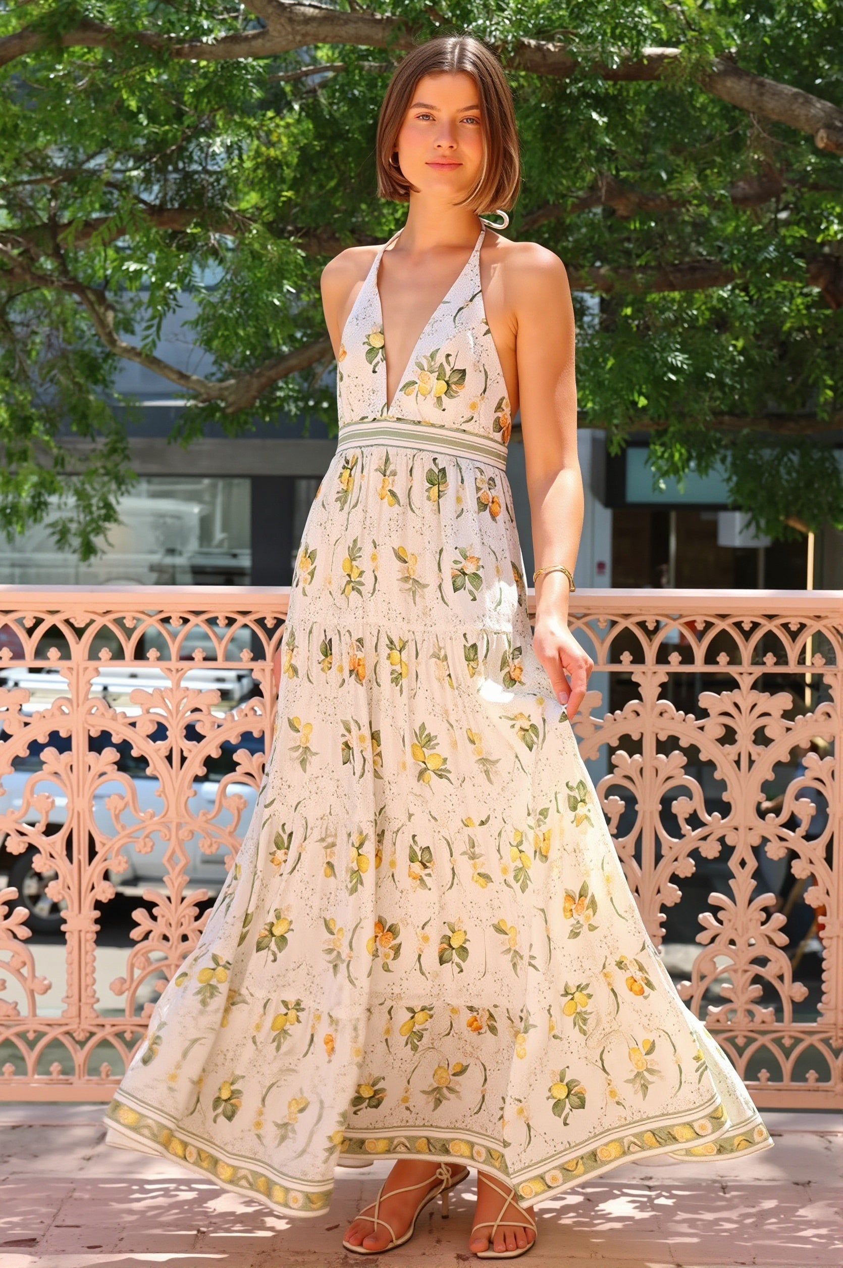 Deep V Backless Halter Sweet Boho Dress image 3