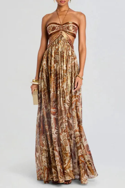 Strapless Lace Up Pleated Boho Dress image 6