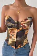 Sexy Color Block Backless Lace Up Boned Corset Blouse image 3