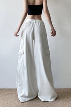 Long Zipper Pocket White Cargo Wide Leg Jeans image 4