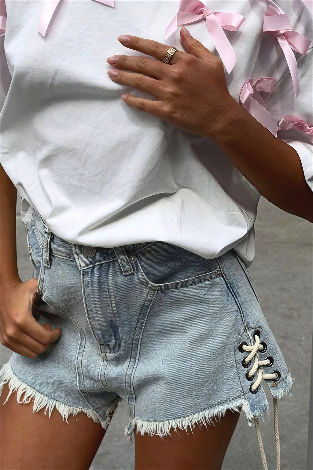 Cute Bowknot Ribbon Loose Short Sleeve T-shirt image 4