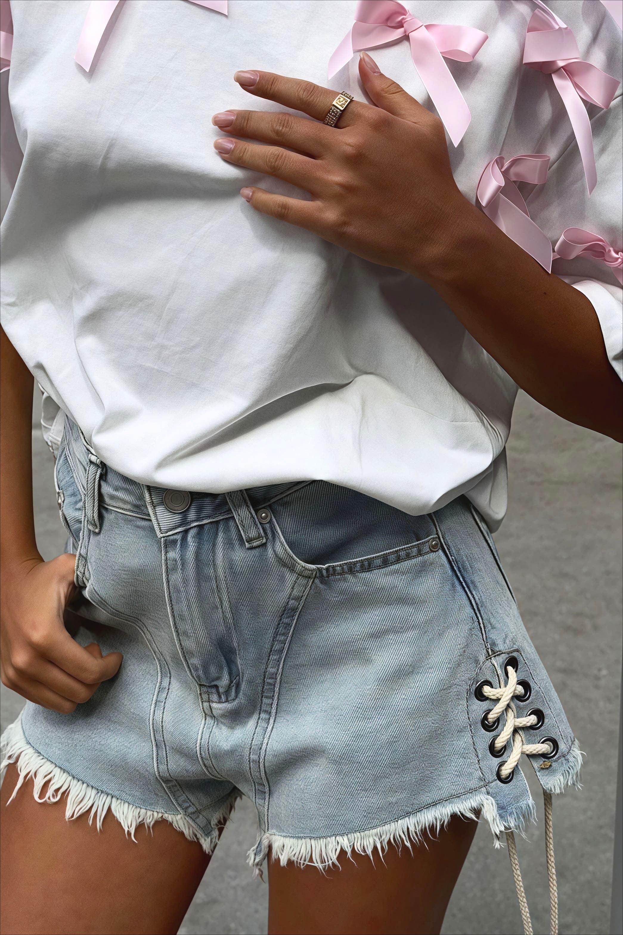 Cute Bowknot Ribbon Loose Short Sleeve T-shirt image 4