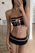 Bandeau Color Block Bow Sweet Bikini Set image 2