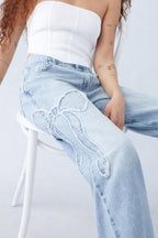 Embroidered Butterfly Raw Hem Jean image 1
