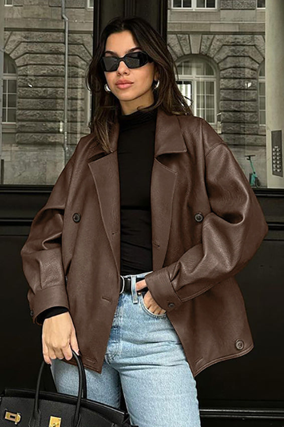 Vintage Brown Leather Blazer Coat image 1