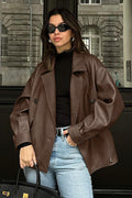 Vintage Brown Leather Blazer Coat image 1