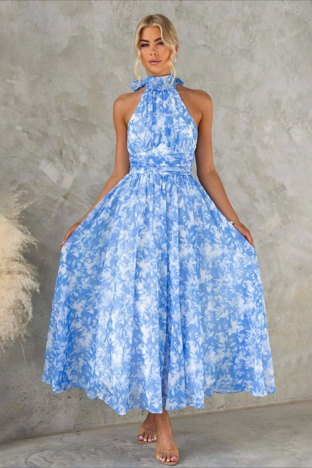 Sleeveless Floral Halter Backless Midi Dress image 6
