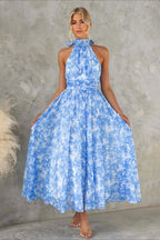 Sleeveless Floral Halter Backless Midi Dress image 6