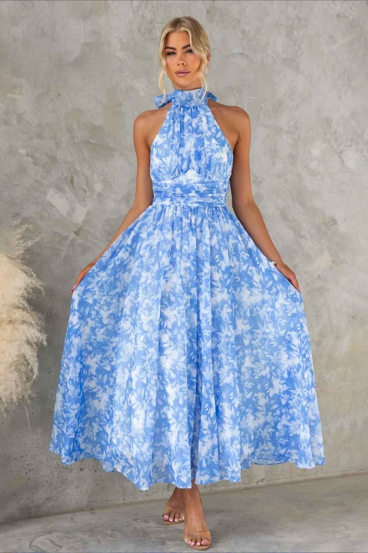 Sleeveless Floral Halter Backless Midi Dress image 6