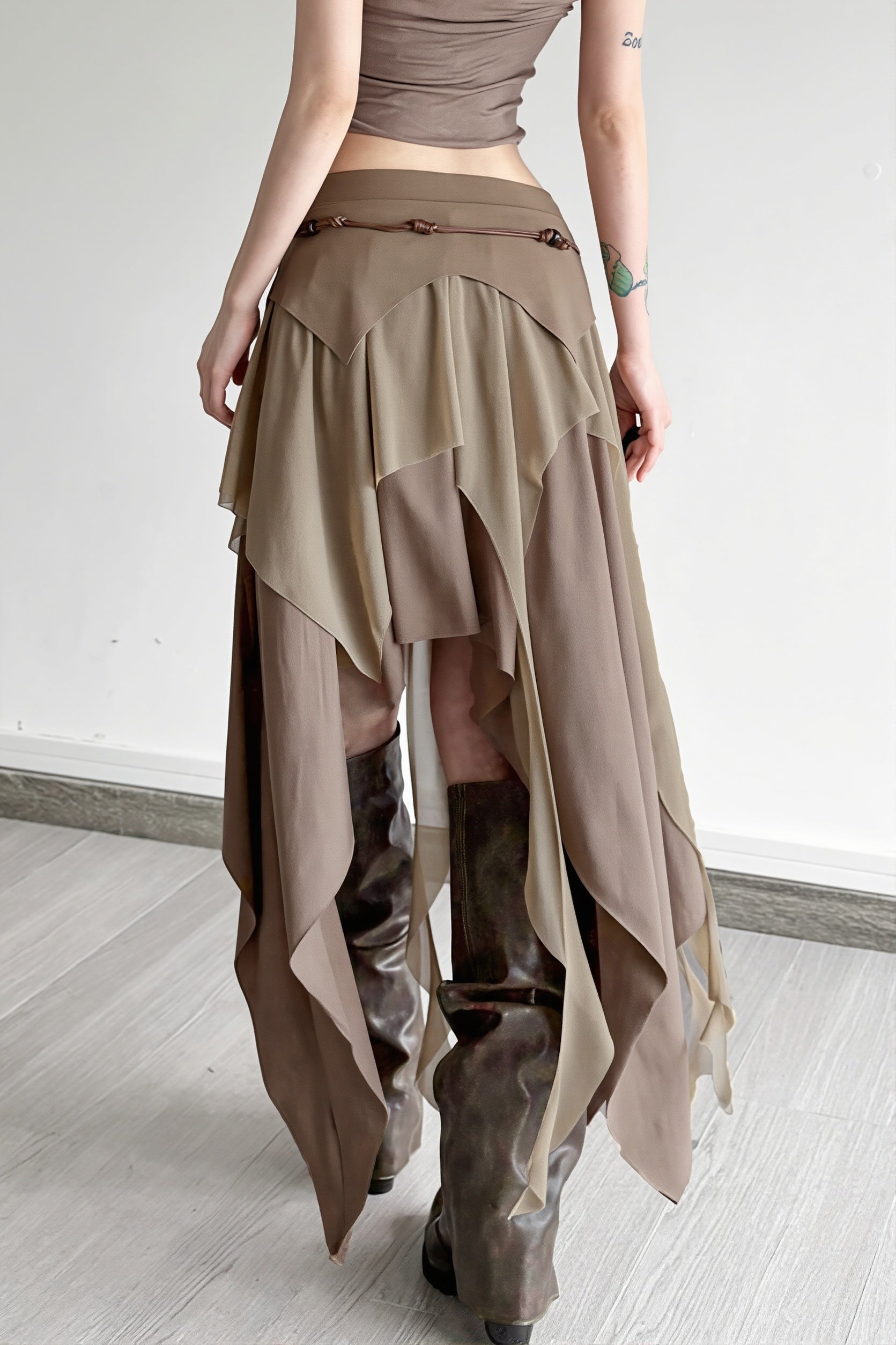 High Waist Irregular Layered Split Skirt image 4