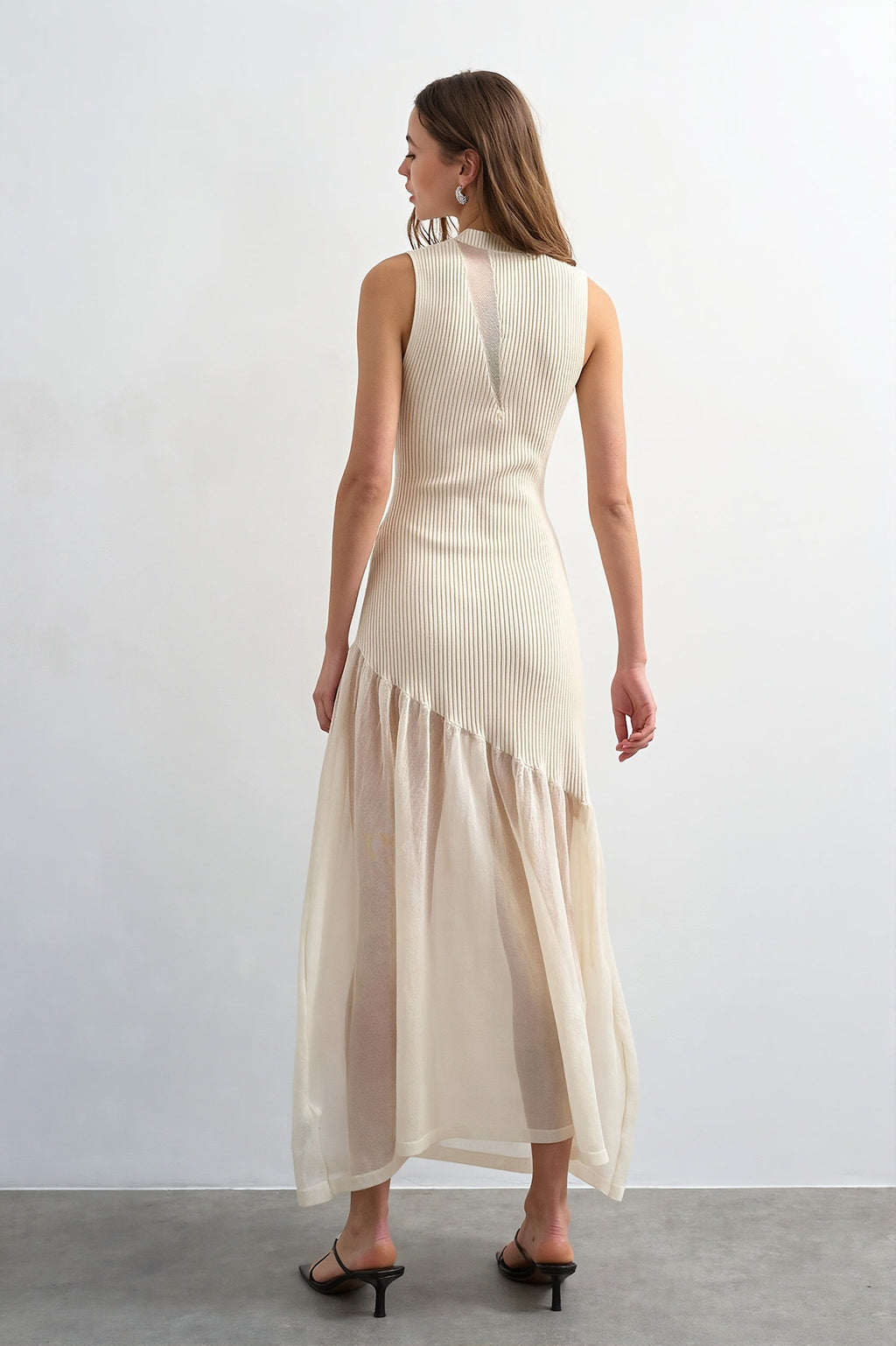 Ribbed Knit Mesh Splice Maxi Dress image 2