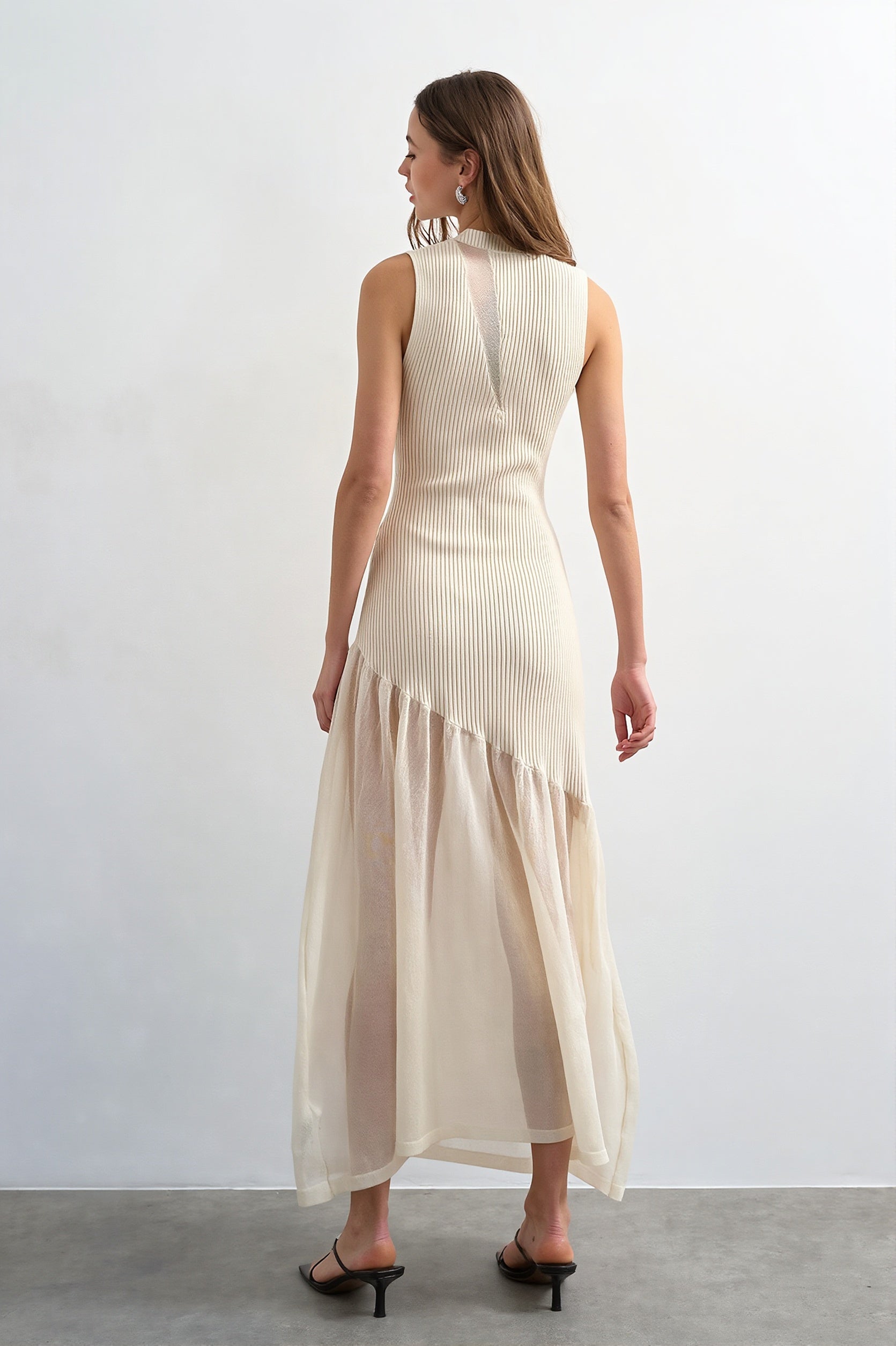 Ribbed Knit Mesh Splice Maxi Dress image 2