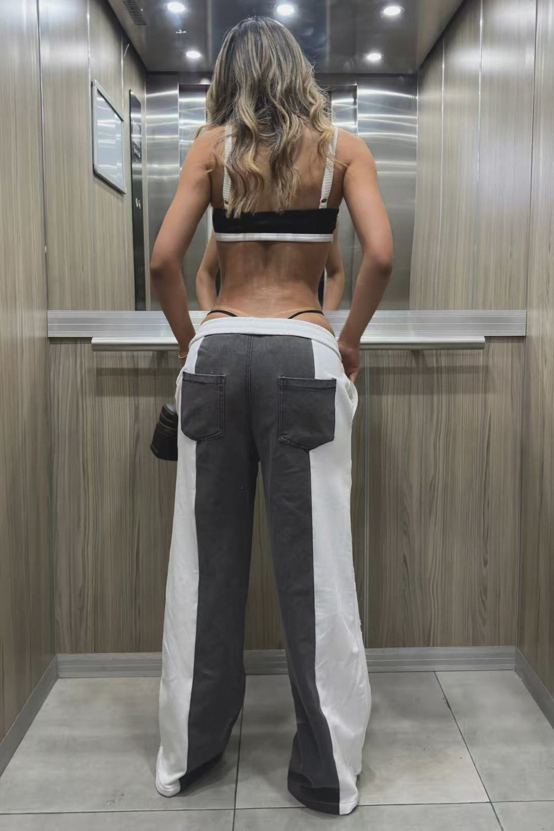 Low Waist Stripe Panel Straight Leg Pants image 5