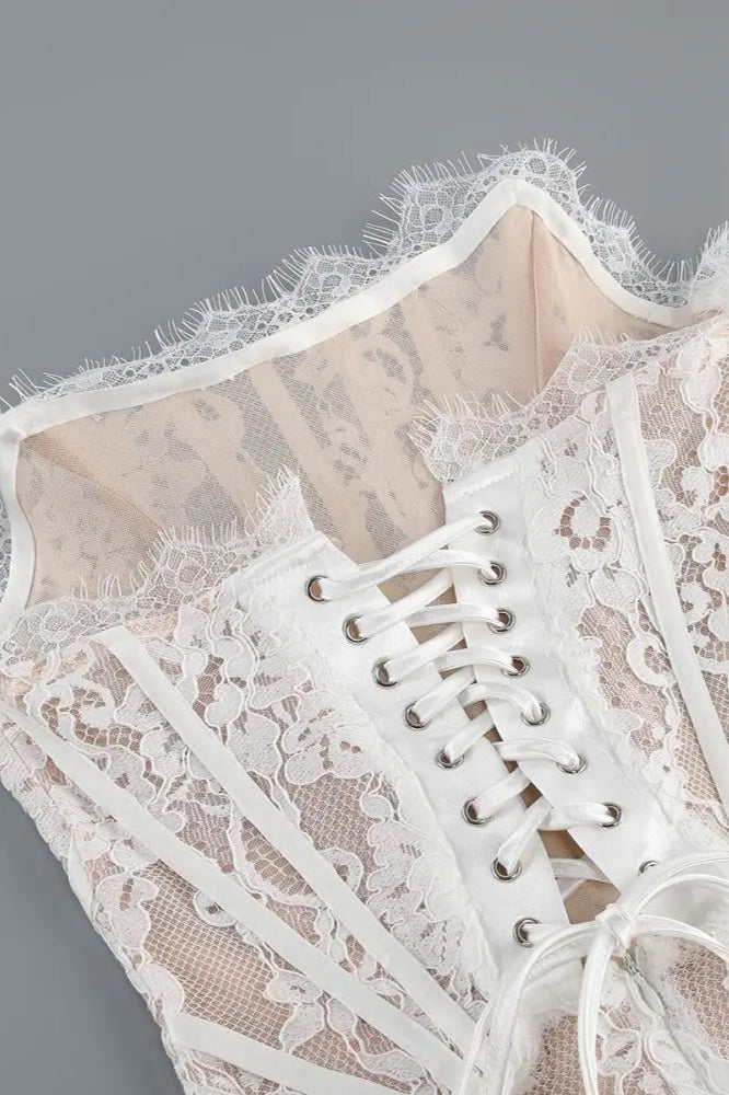 Lace Sheer Patchwork Strapless Floral Dress image 7