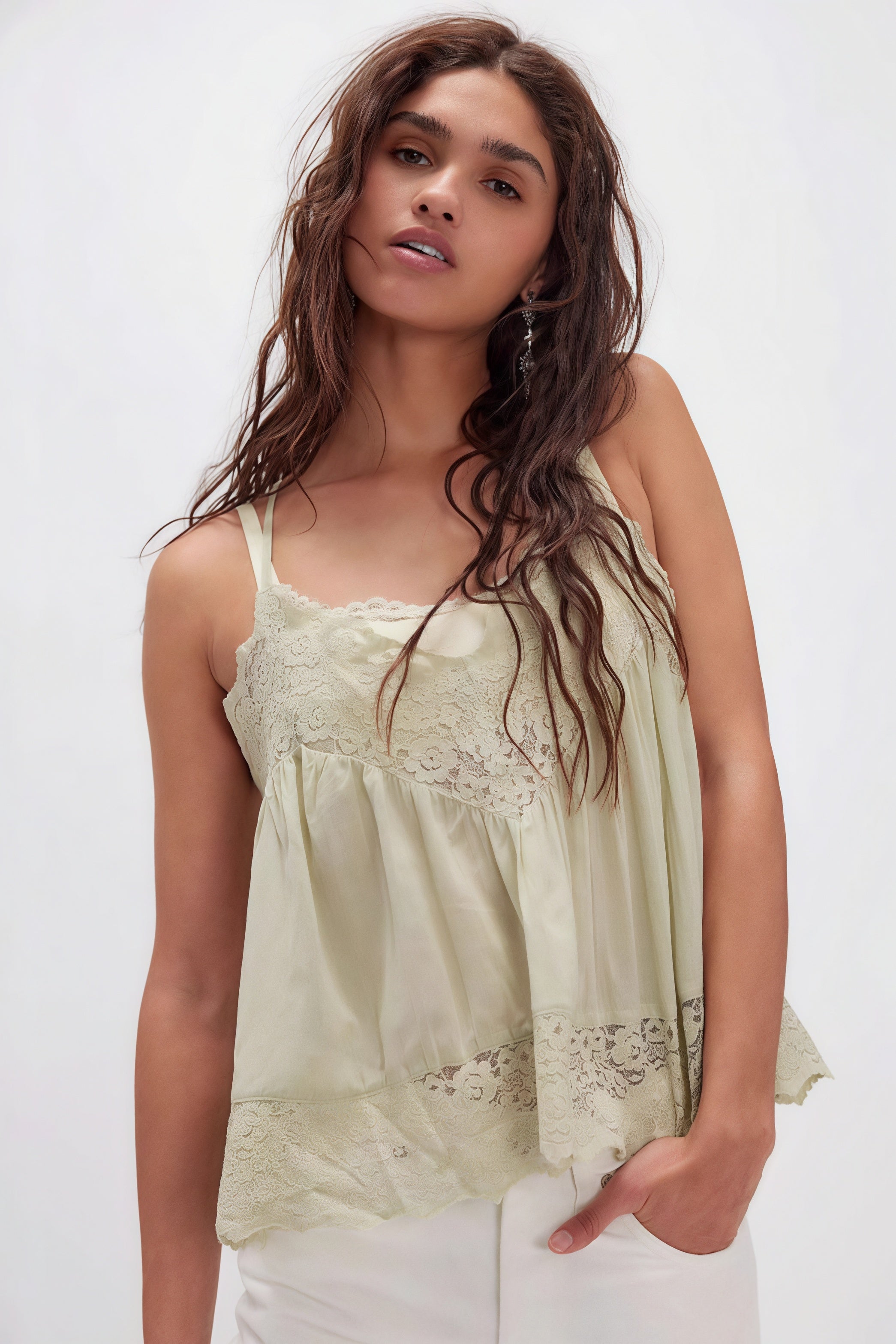 Lace Trim Ruffle Strap Cami Top image 2