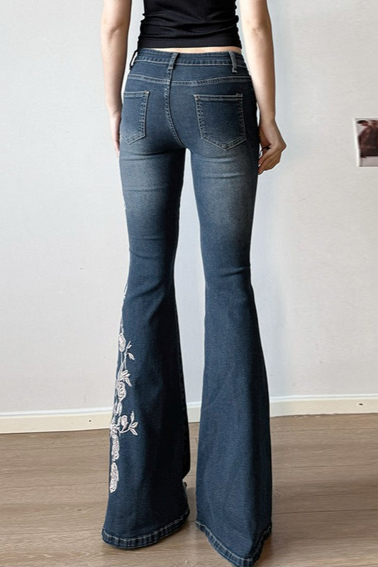 Vintage Gradient Rose Embroidery Bootcut Jeans image 5