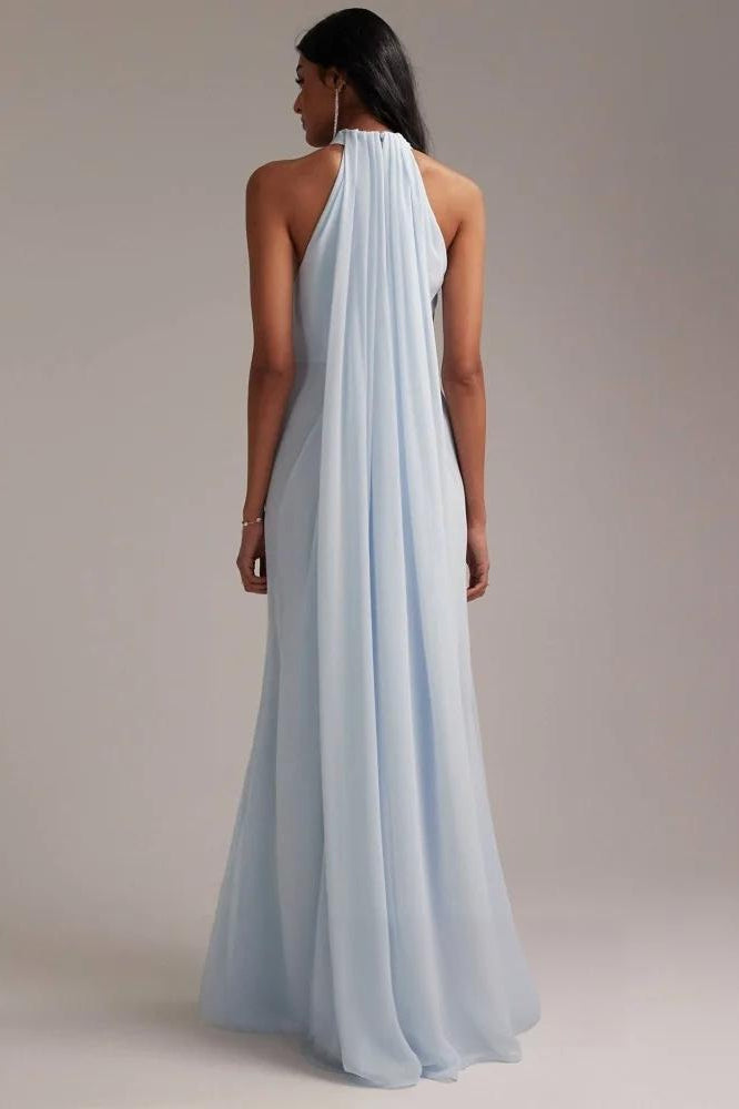 Elegant Halter Light Blue Maxi Party Dress image 3
