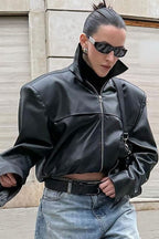 High Neck Leather Moto Jacket image 1