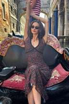 Black Rose V Neck Slim Fitted Bodycon Floral Dress image 3