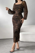 Ruffled Leopard Mesh Long Sleeve Maxi Dress image 3