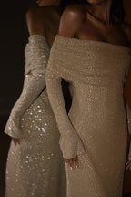 Metallic Trim Slimming Off-Shoulder Bodycon Party Dress image 8