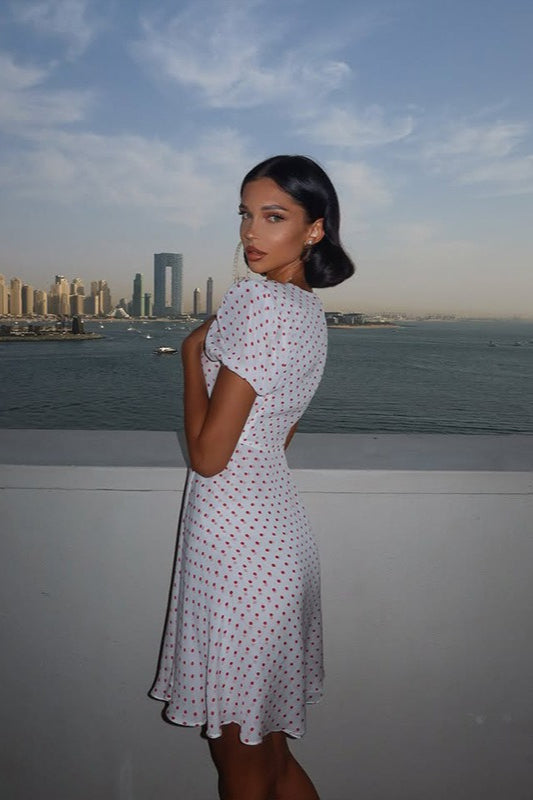 Sexy Deep V Puff Sleeve High Waist Polka Dot Mini Dress image 5
