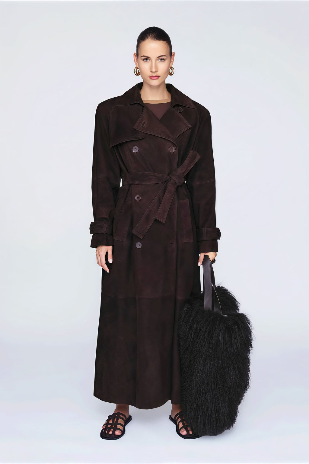 Double Breasted Tie Waist Long Elegant  Overcoat image 8