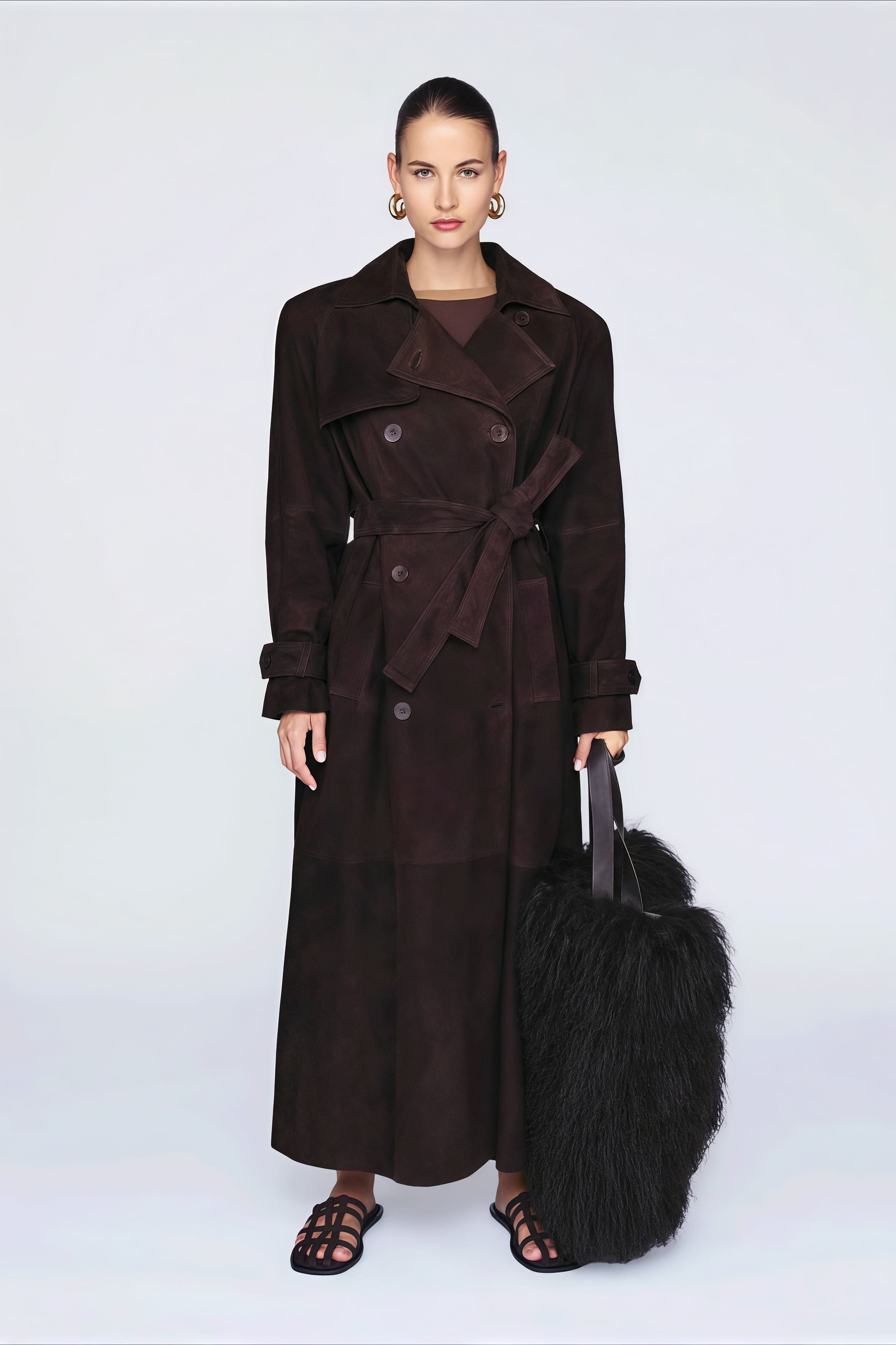 Double Breasted Tie Waist Long Elegant  Overcoat image 8