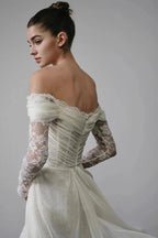 Long Sleeve Lace Off Shoulder Reception Dress image 4