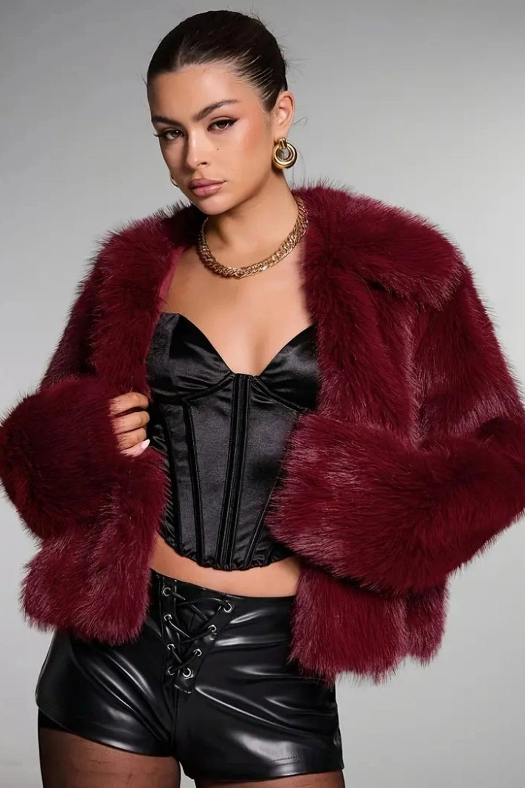 Vintage Elegant Faux Fur Buttoned Long-Sleeve Coat image 1