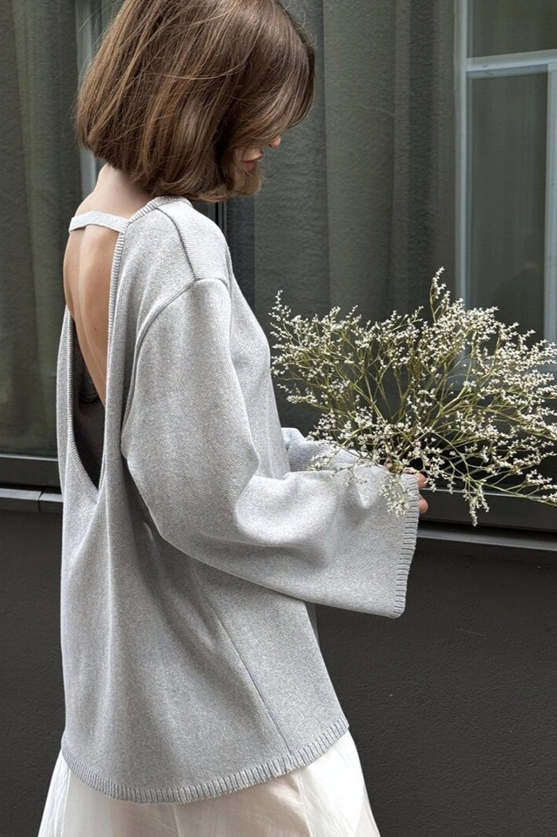 Cotton Pullover Open-Back Loose Sexy Knit Top image 6