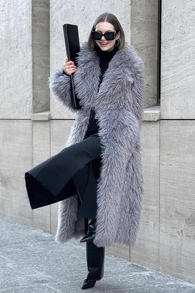 White Over the Knee Long Eco Faux Fur Overcoat image 2