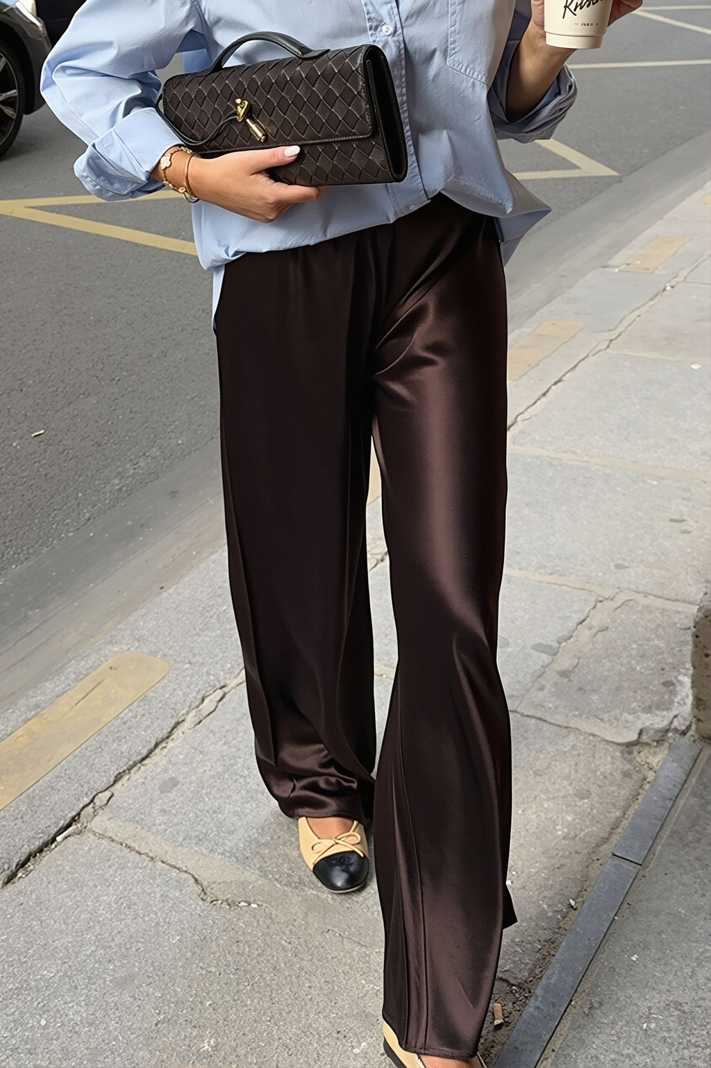 Chic Satin Straight Leg Draped Pants image 1