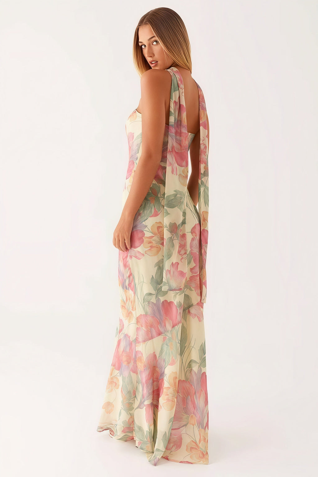 Floral Tie Fishtail Vacation Maxi Dress image 3