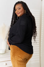 Romy Waffle Knit Shirt detail view styled for Avrienne