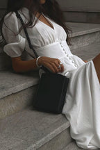 Elegant Puff Sleeve Deep V Slit Midi Dress image 4
