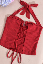 Striped Backless Tie Cropped Halter Top image 5