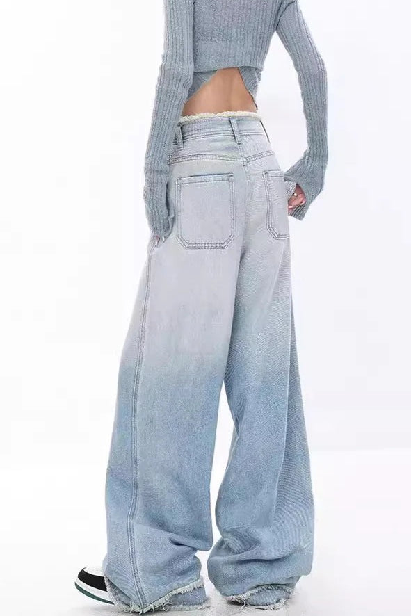 High Waist Draped Gradient Ripped Jeans image 2