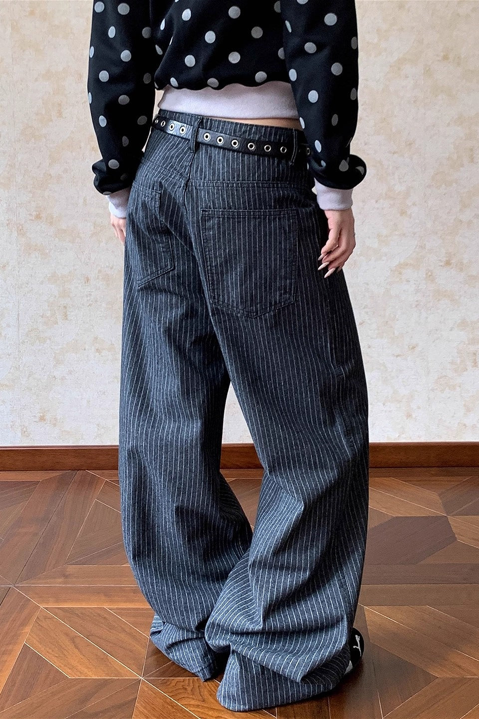 Retro Vertical Stripe Loose Straight Jeans image 4
