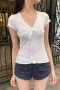 Solid Casual Lace Trim Tie T-Shirt image 1