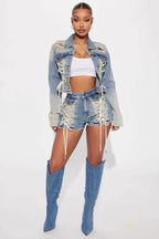 Trendy Jacket Two Piece Shorts Set image 2